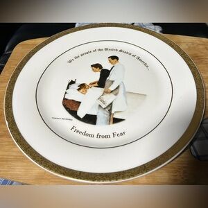 Freedom from Fear Plate - Norman Rockwell White and Gold for JC Penny